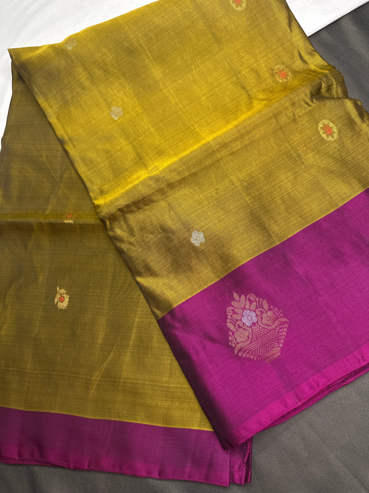 Green Pink Kanchi Handloom Pure Silk  Saree - 