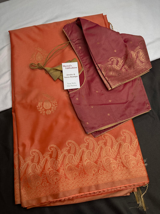 Peach Semi Kanchi Silk  Saree - 