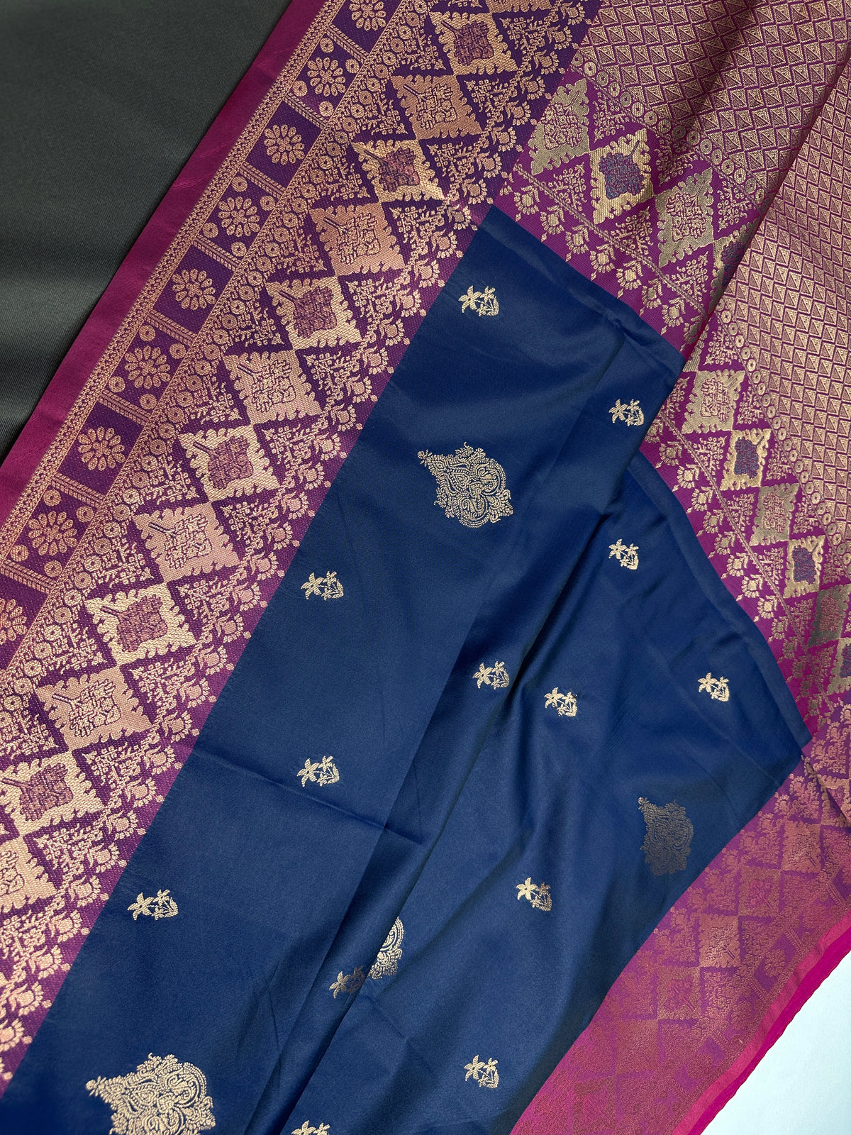 Blue Pink Semi Kanchi Silk  Saree - 