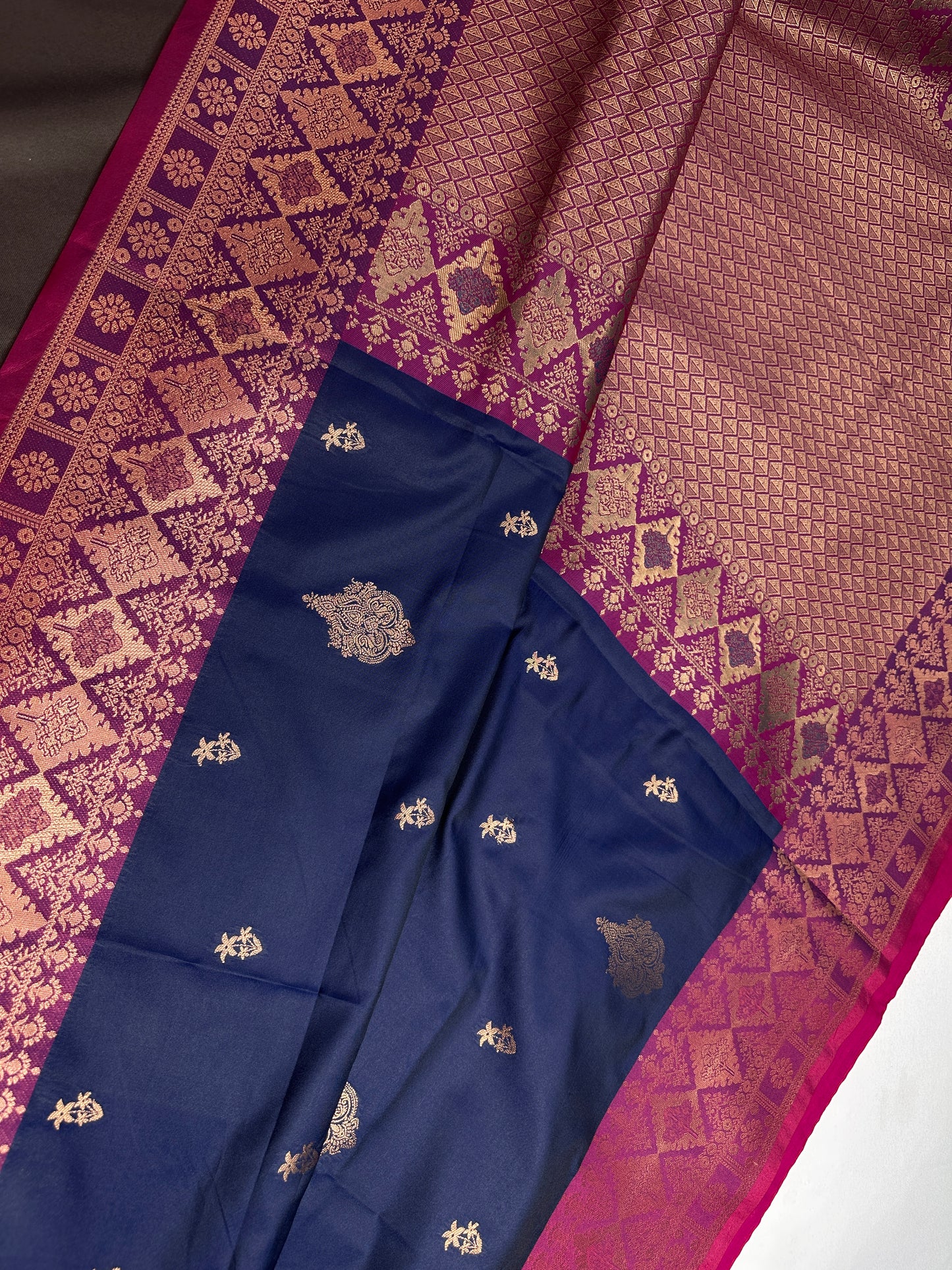 Blue Pink Semi Kanchi Silk  Saree - 