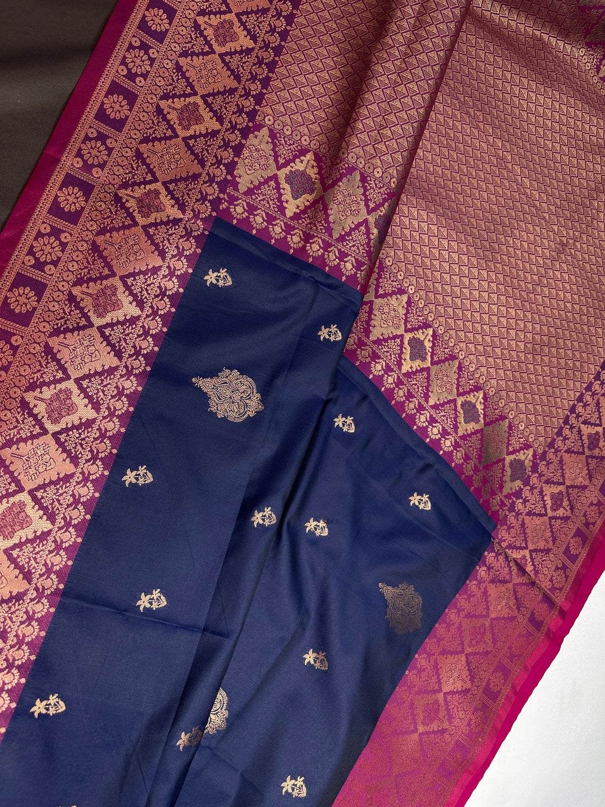 Blue Pink Semi Kanchi Silk  Saree - 