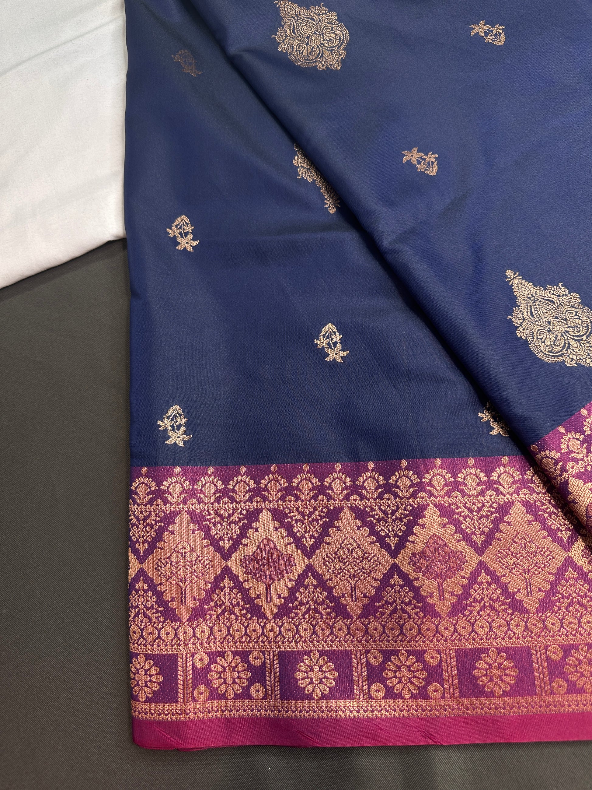 Blue Pink Semi Kanchi Silk  Saree - 