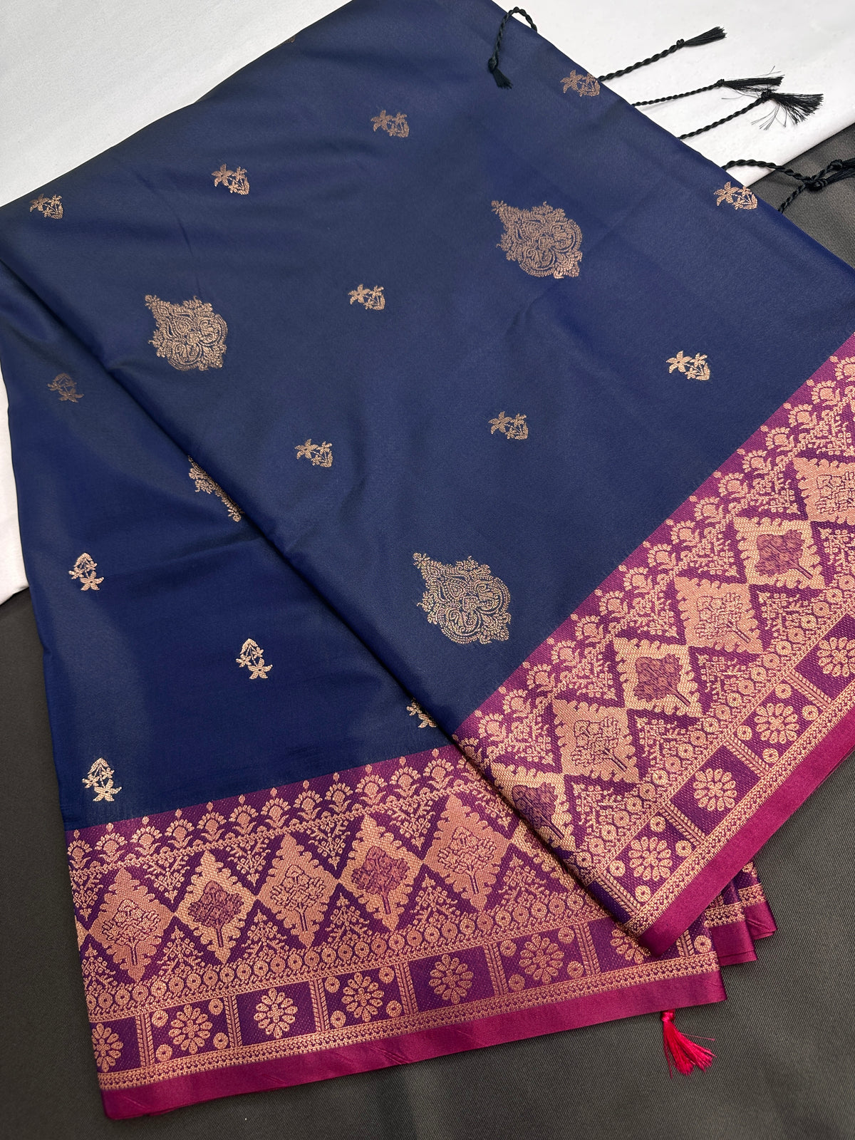 Blue Pink Semi Kanchi Silk  Saree - 