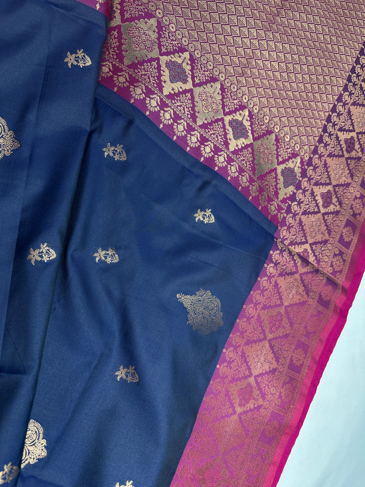 Blue Pink Semi Kanchi Silk  Saree - 