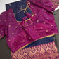 Blue Pink Semi Kanchi Silk  Saree - 