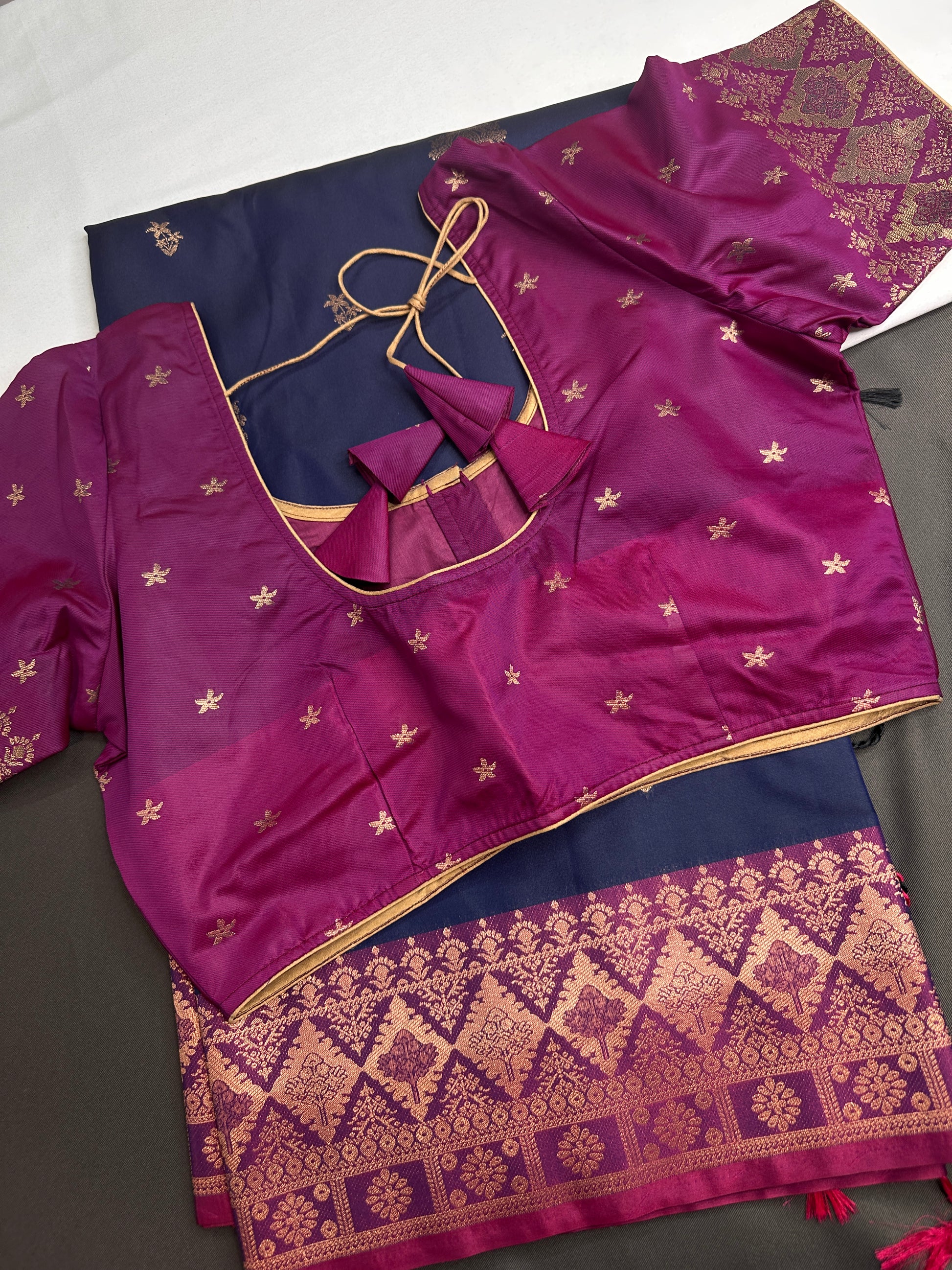 Blue Pink Semi Kanchi Silk  Saree - 