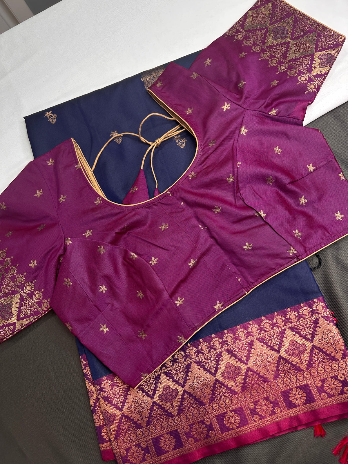 Blue Pink Semi Kanchi Silk  Saree - 