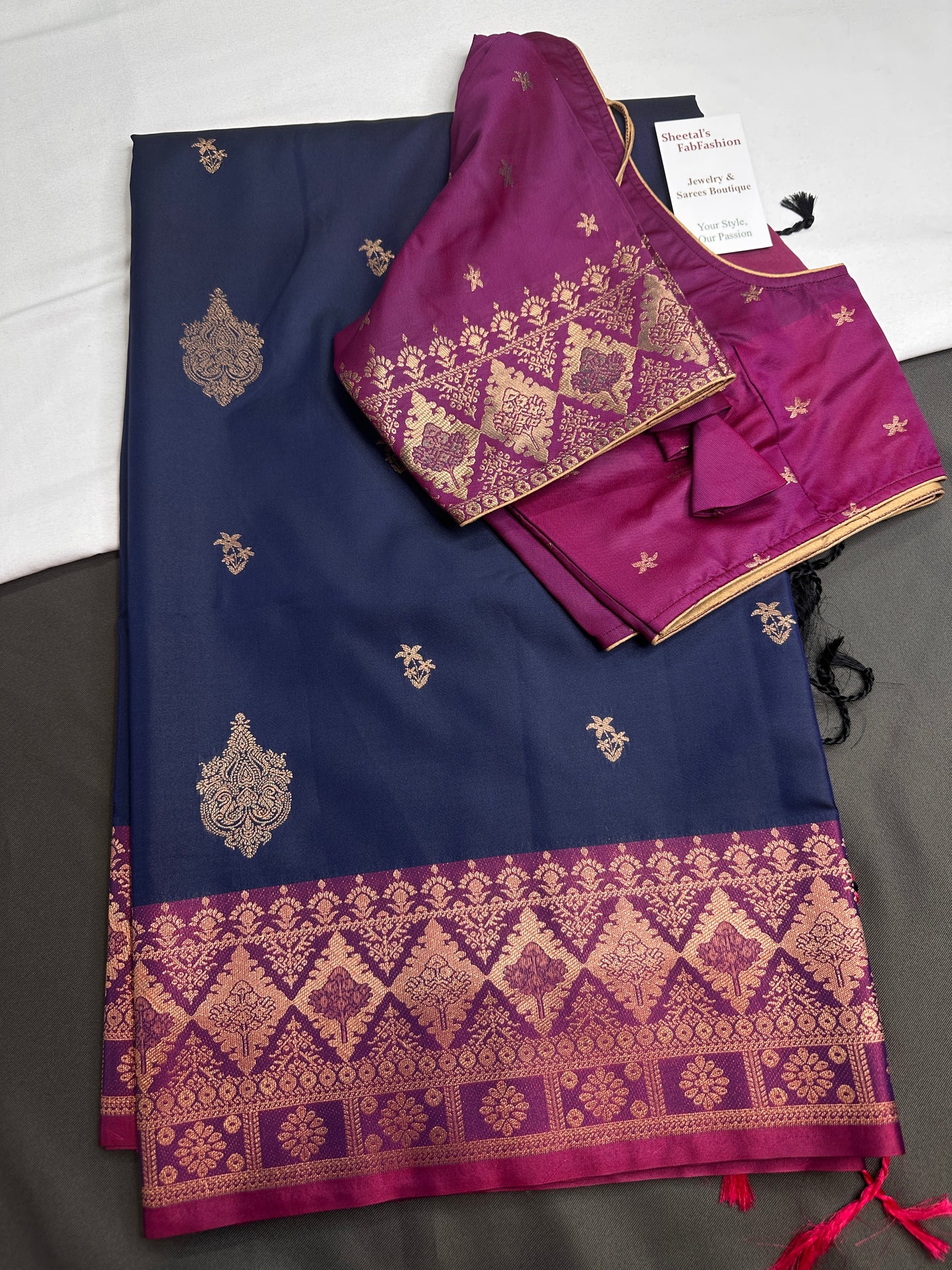 Blue Pink Semi Kanchi Silk  Saree - 
