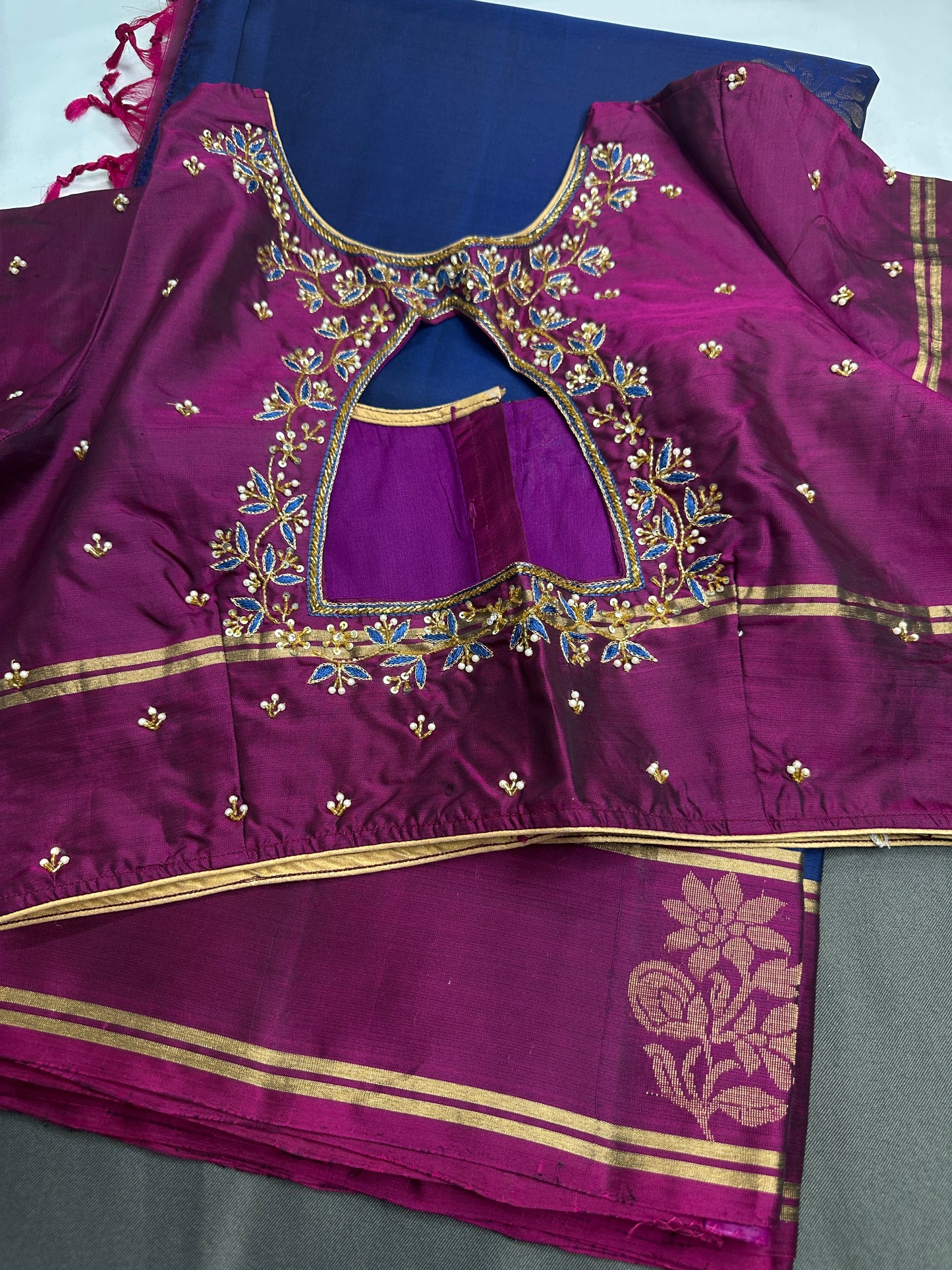 Blue Pink Pure Soft Silk  Handloom Saree - 