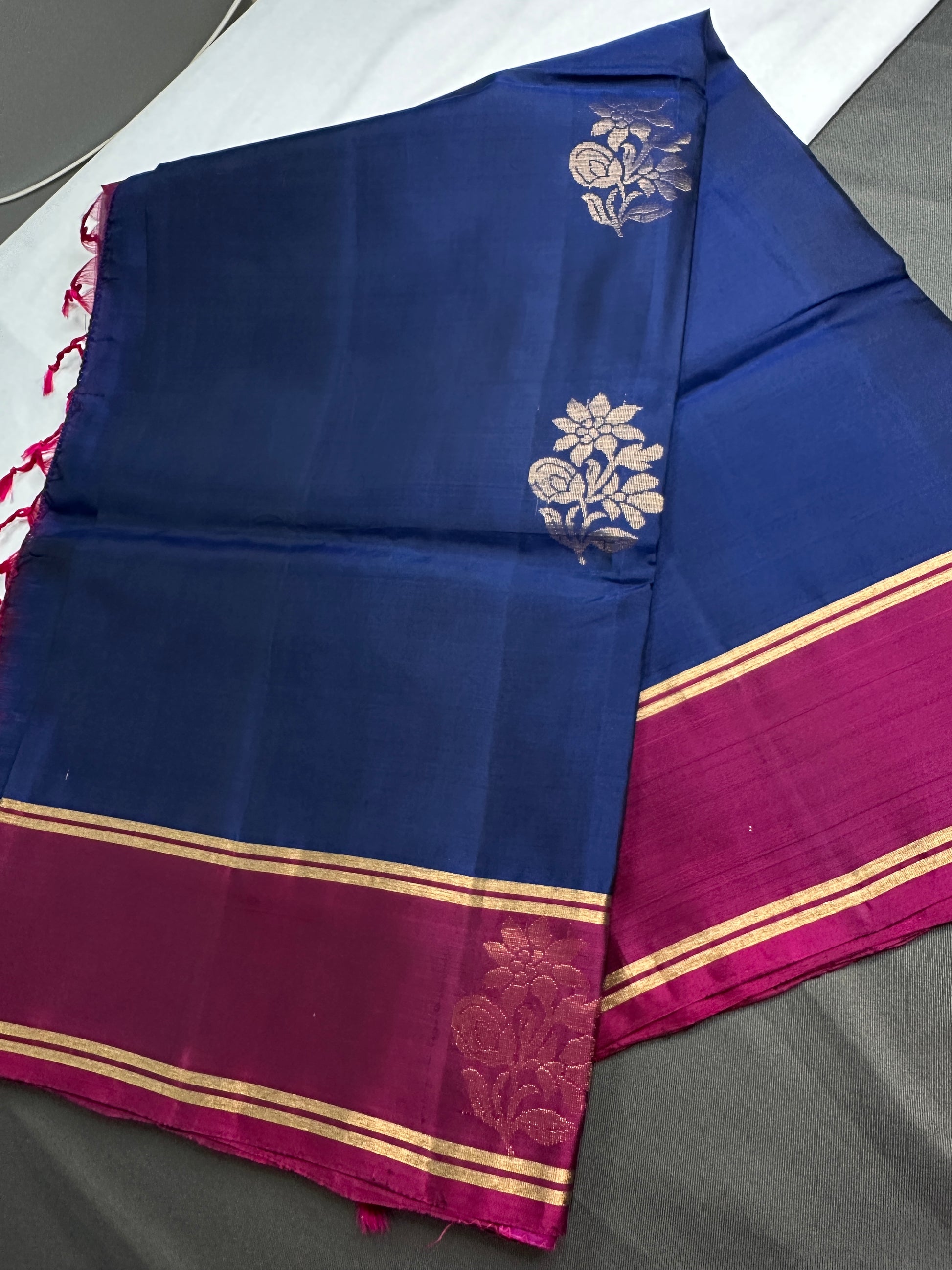 Blue Pink Pure Soft Silk  Handloom Saree - 
