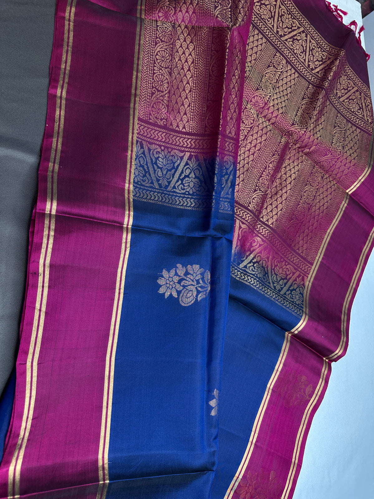 Blue Pink Pure Soft Silk  Handloom Saree - 