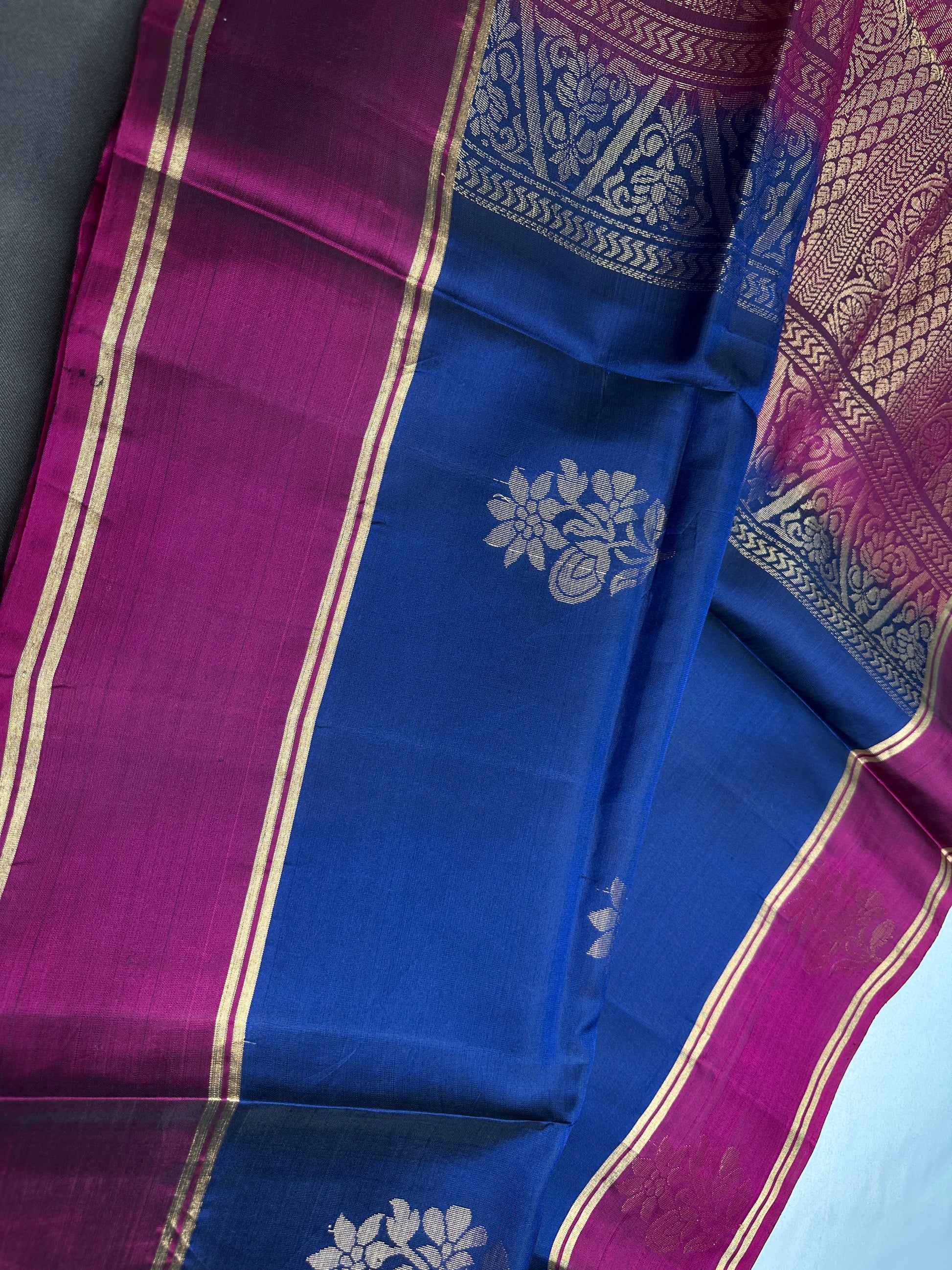 Blue Pink Pure Soft Silk  Handloom Saree - 