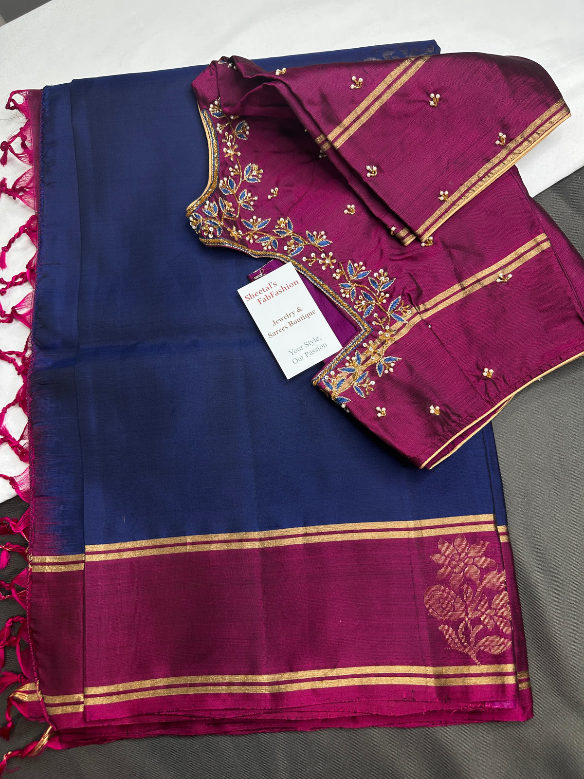 Blue Pink Pure Soft Silk  Handloom Saree - 
