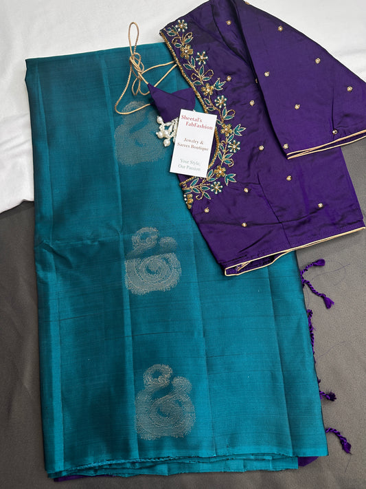 Green Purple Pure Soft Silk  Handloom Saree - 
