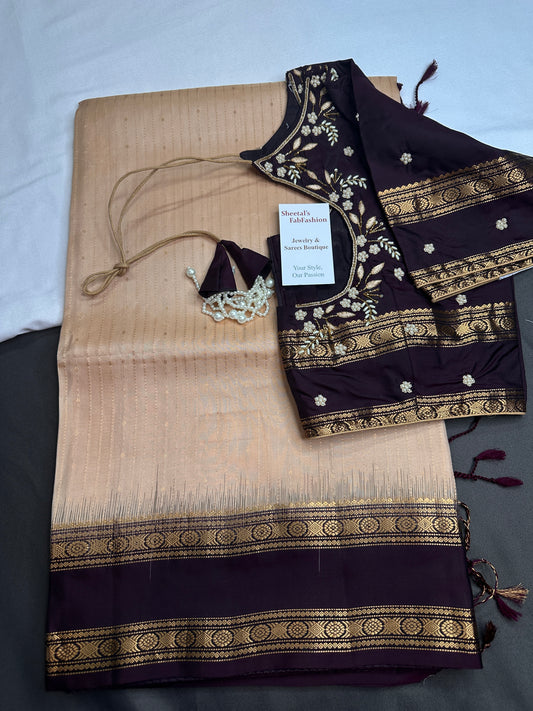 Brown Pure Soft Silk  Handloom Saree - 