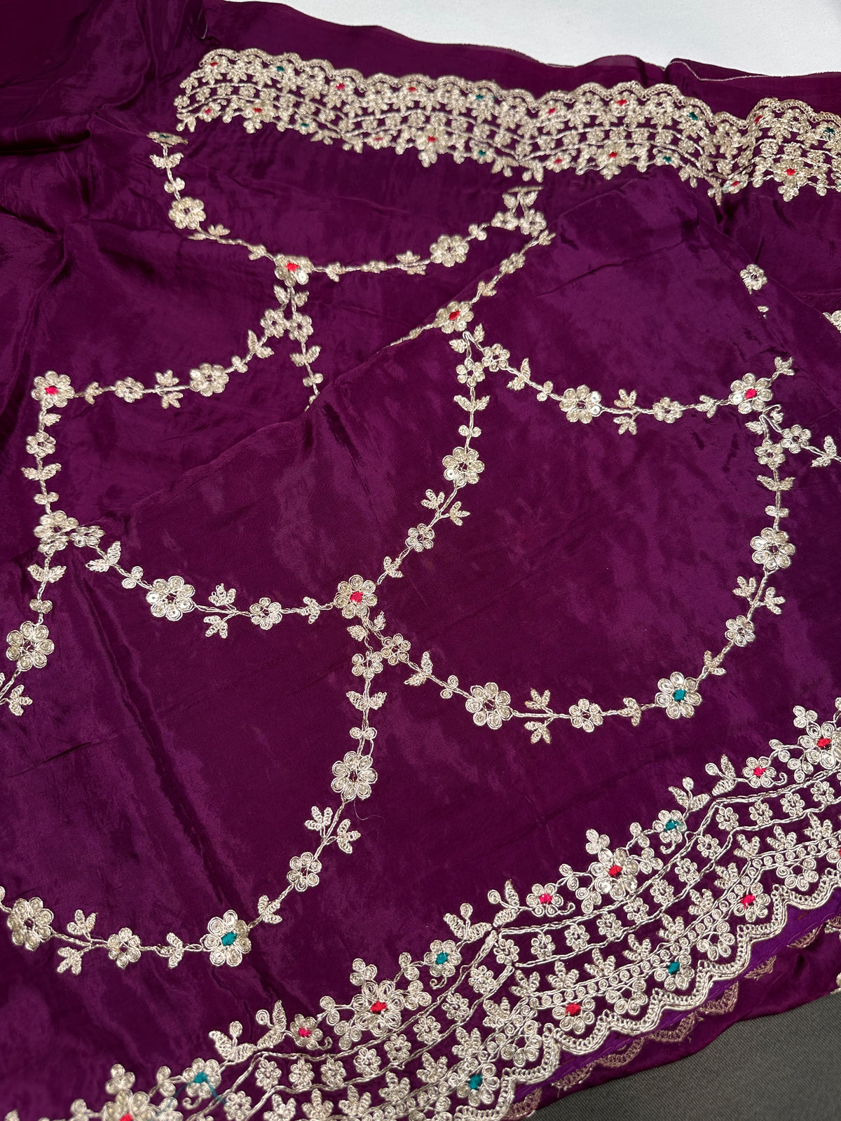 Purple Crepe Designer Saree - 