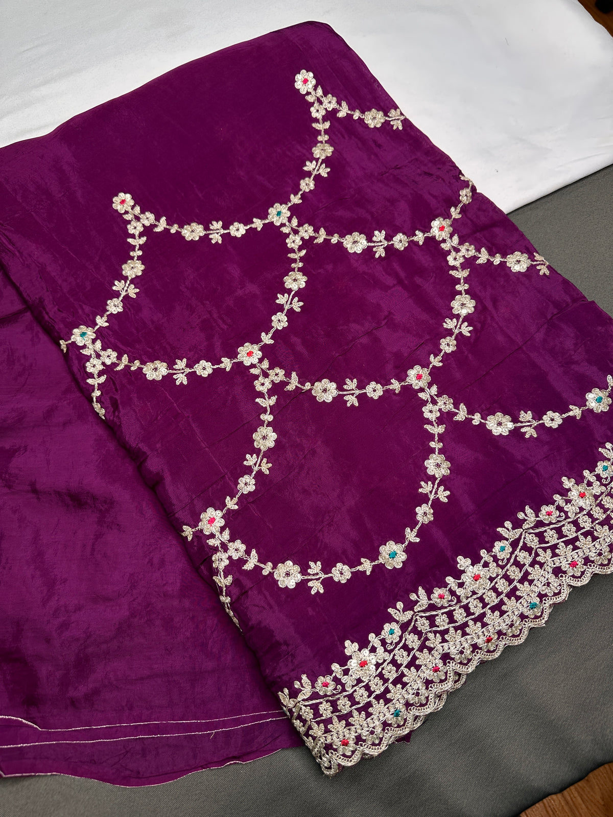 Purple Crepe Designer Saree - 