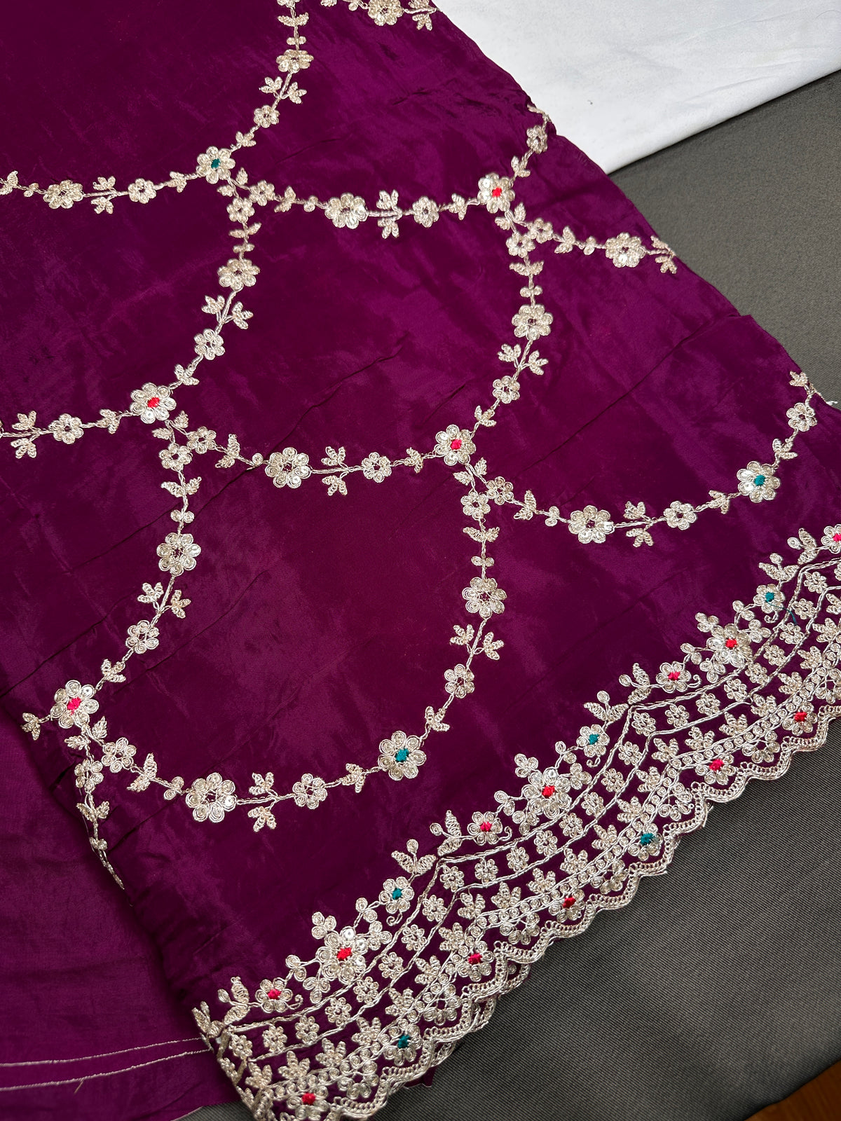 Purple Crepe Designer Saree - 