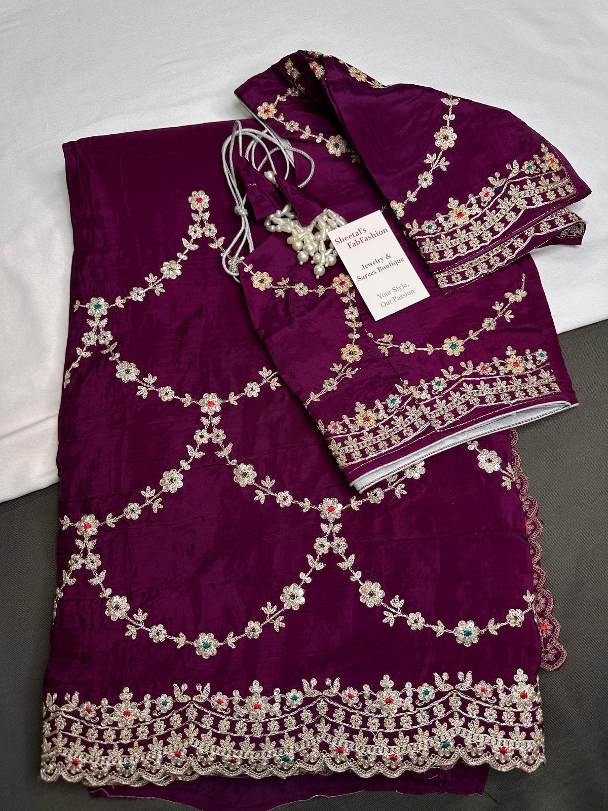 Purple Crepe Designer Saree - 