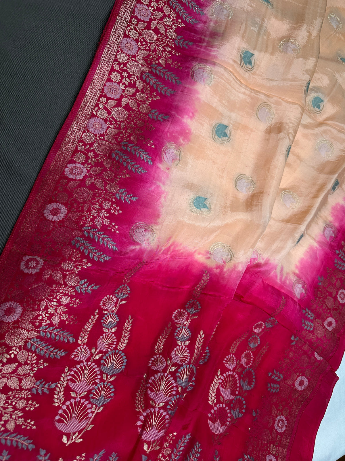 Peach Crepe Designer Banarsi Saree - 