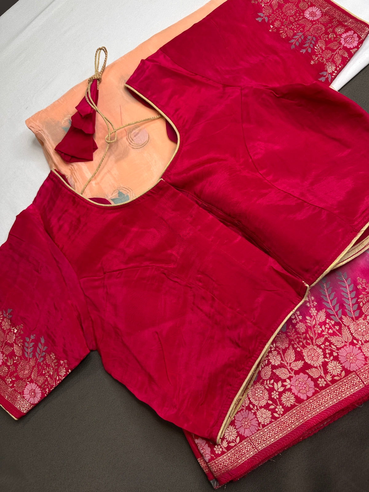 Peach Crepe Designer Banarsi Saree - 
