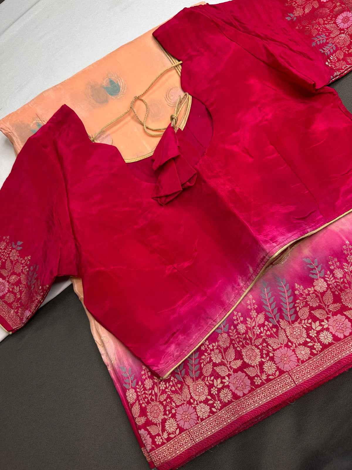 Peach Crepe Designer Banarsi Saree - 