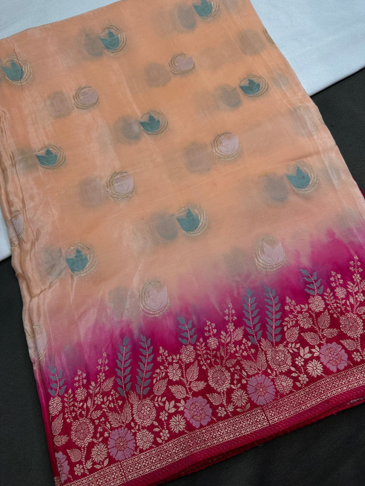 Peach Crepe Designer Banarsi Saree - 