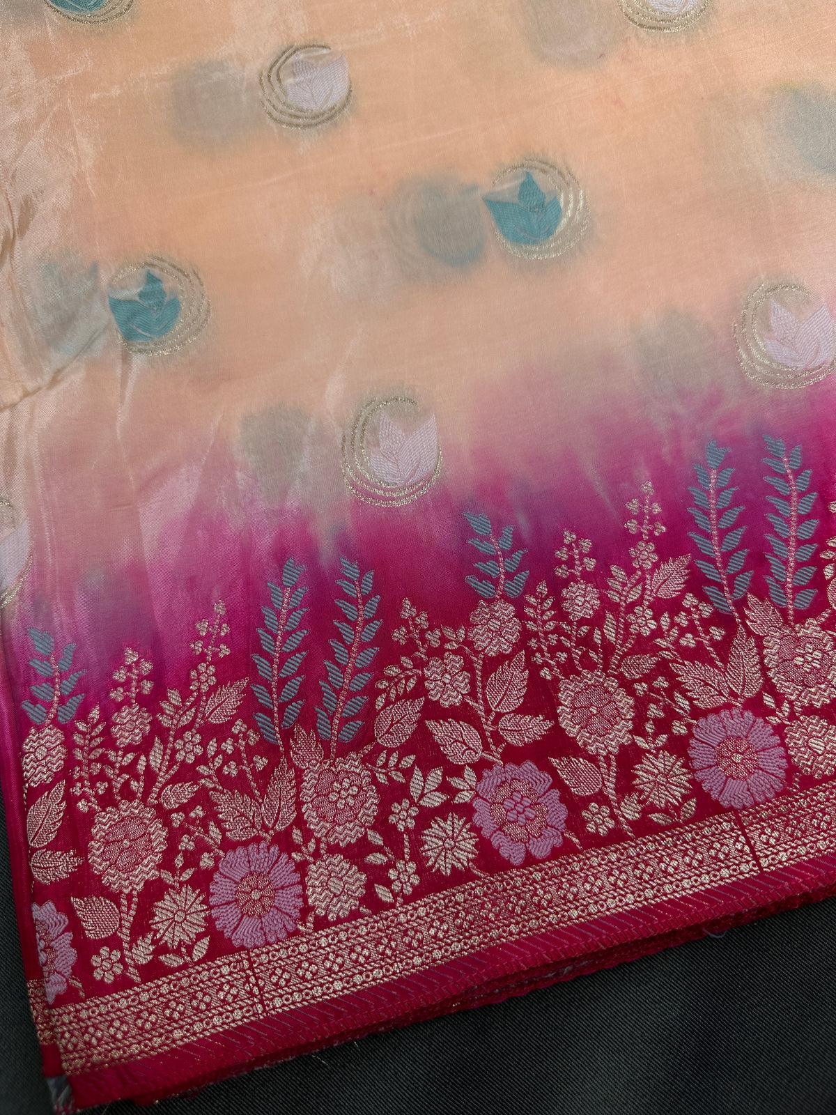 Peach Crepe Designer Banarsi Saree - 