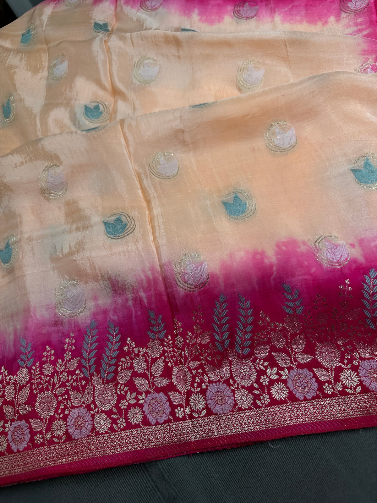 Peach Crepe Designer Banarsi Saree - 