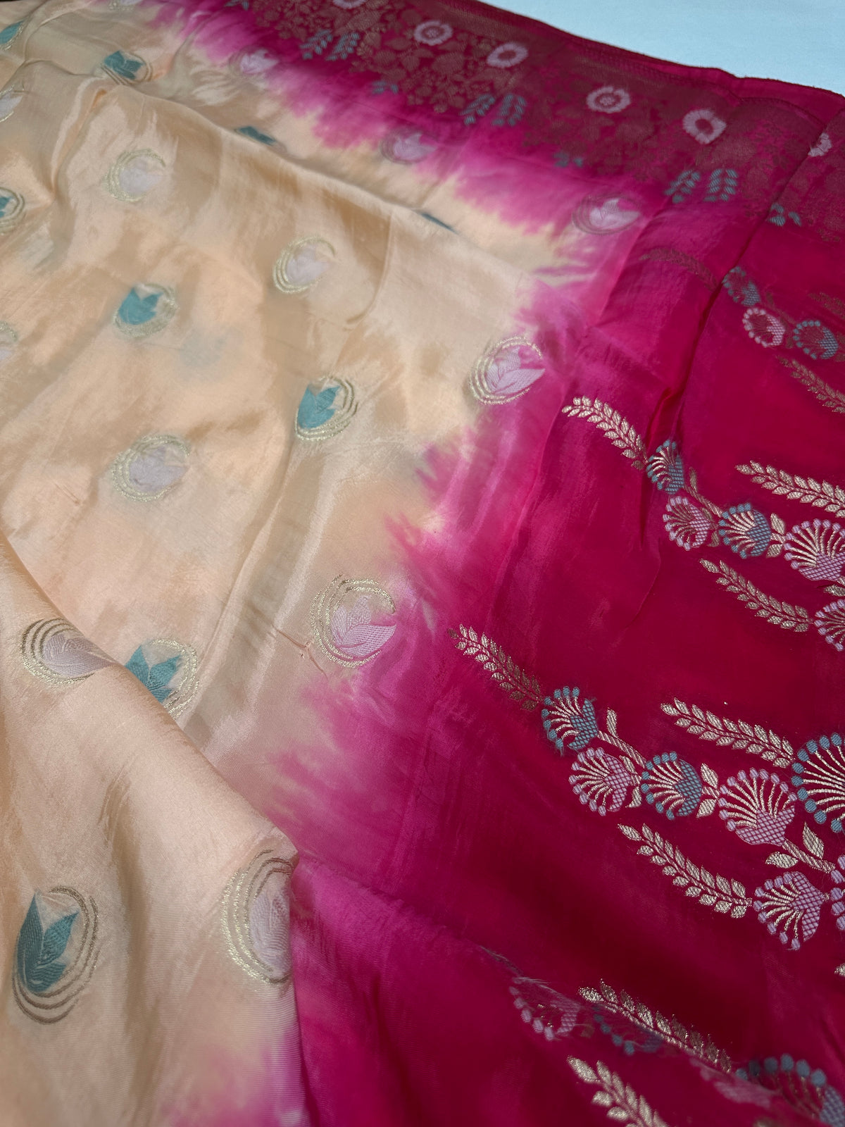 Peach Crepe Designer Banarsi Saree - 