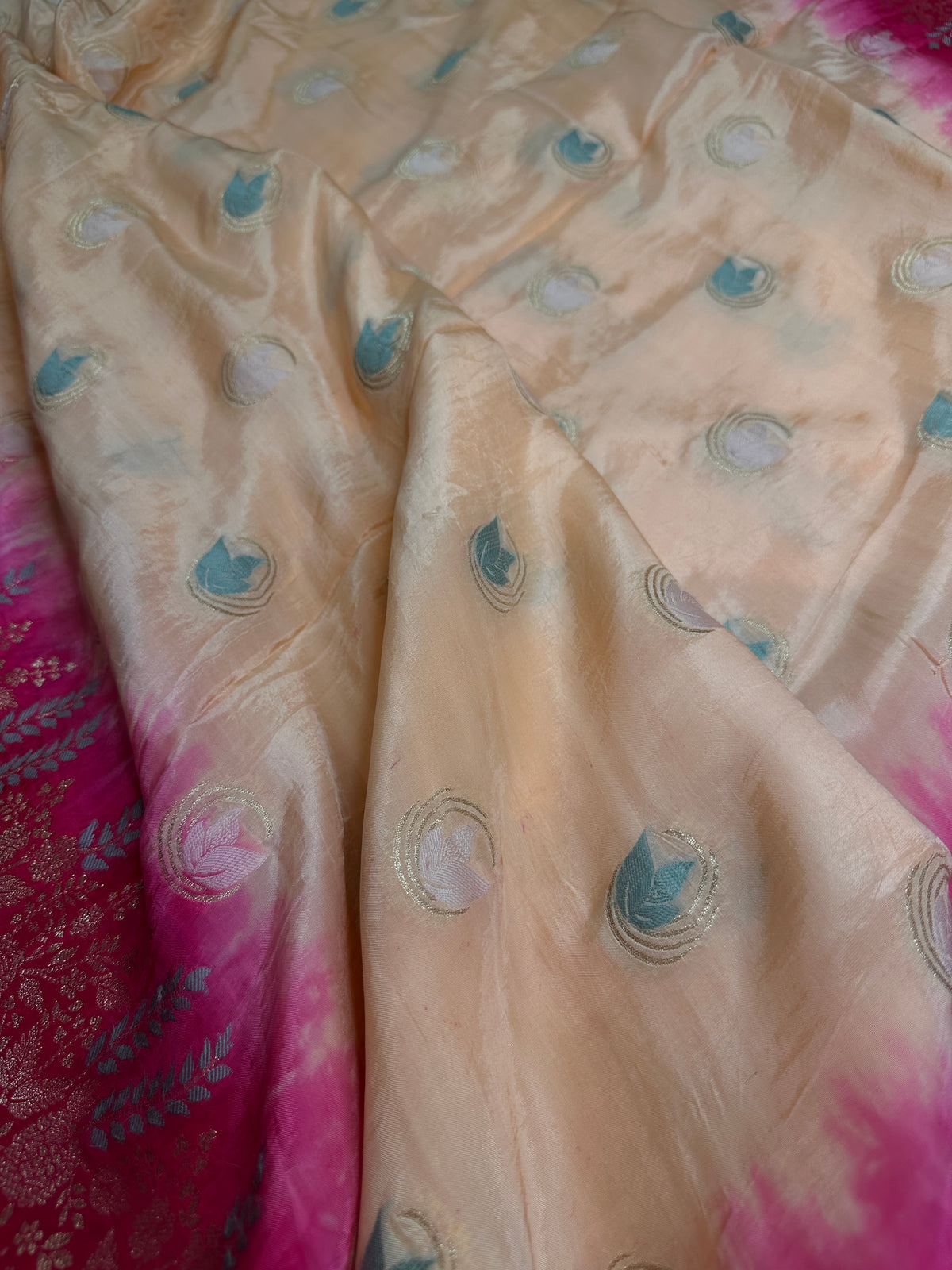Peach Crepe Designer Banarsi Saree - 