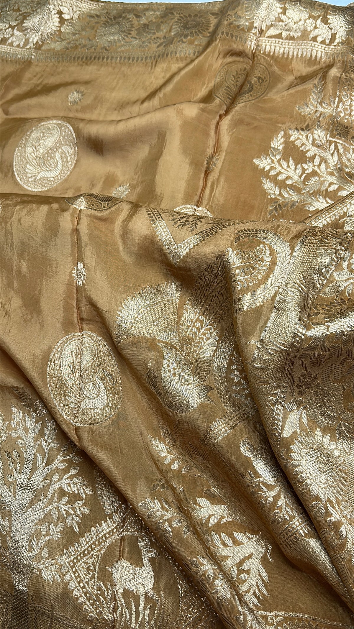 Gold Brown Crepe Designer Banarsi Saree - 