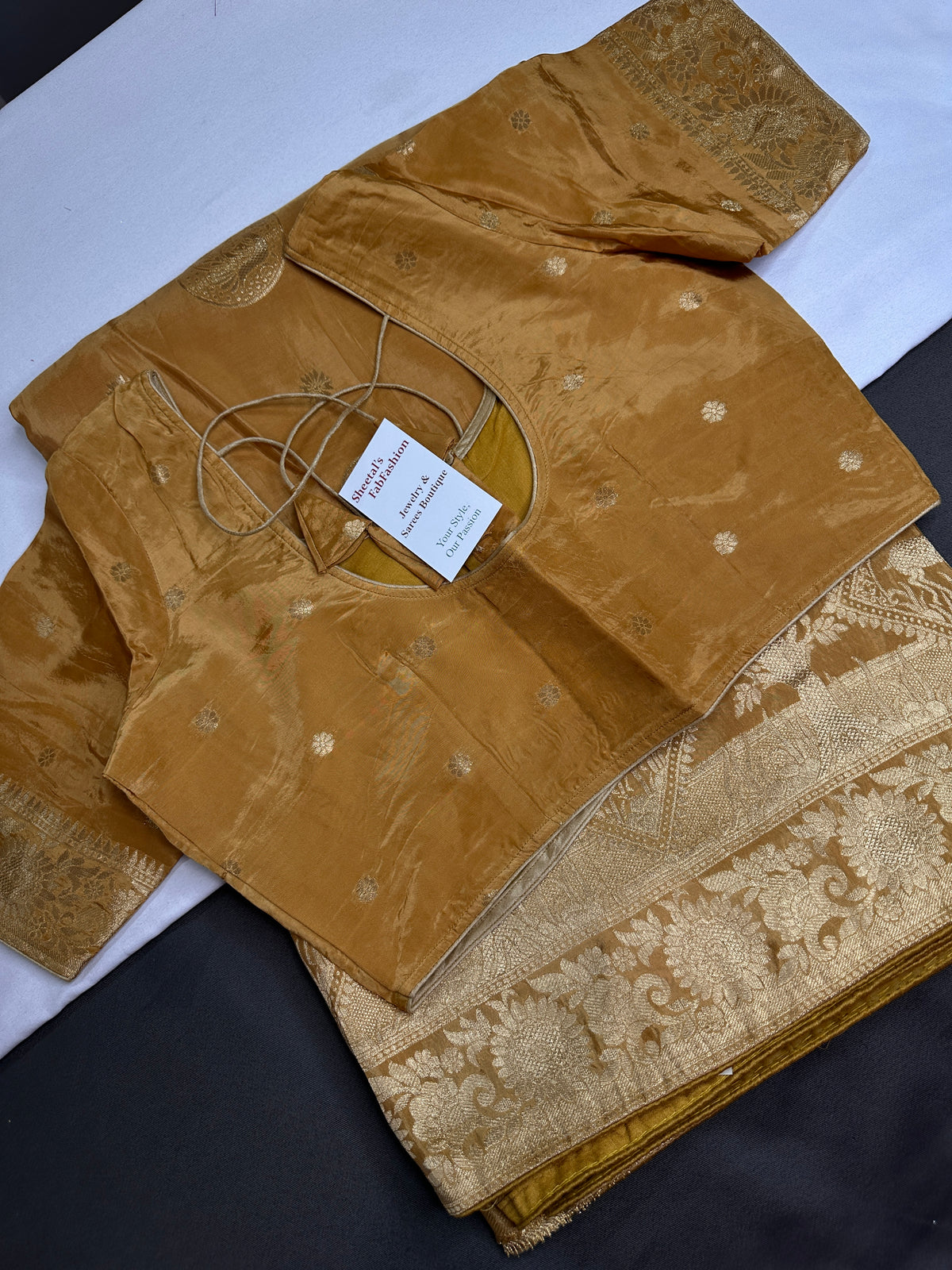 Gold Brown Crepe Designer Banarsi Saree - 