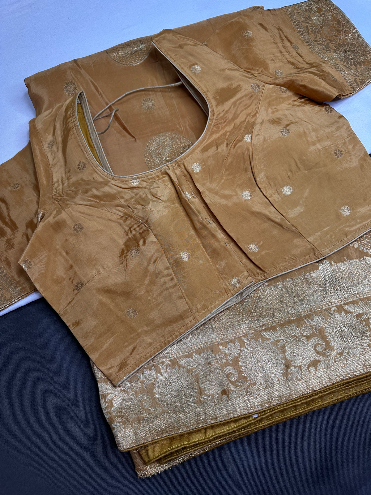 Gold Brown Crepe Designer Banarsi Saree - 