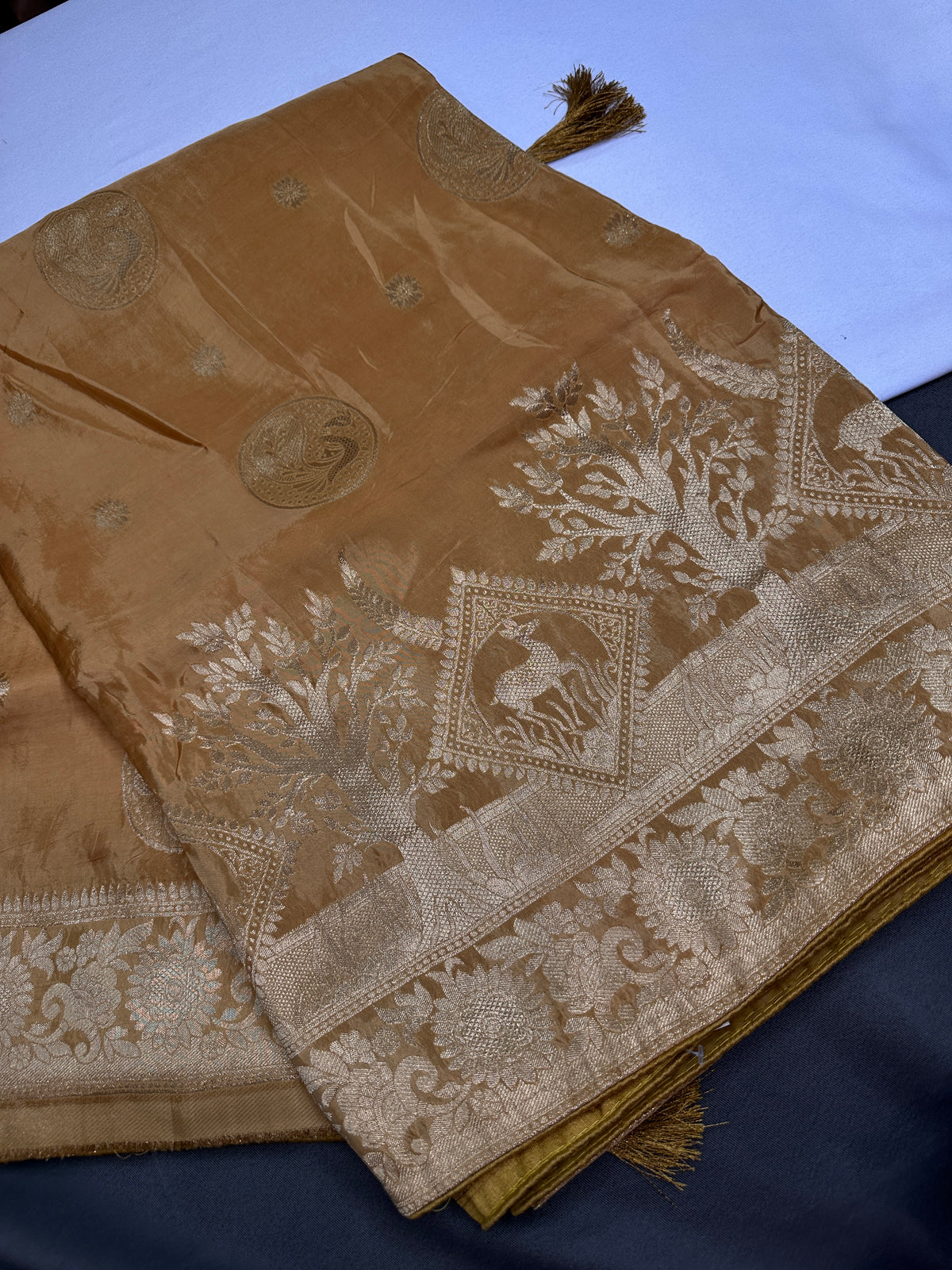 Gold Brown Crepe Designer Banarsi Saree - 