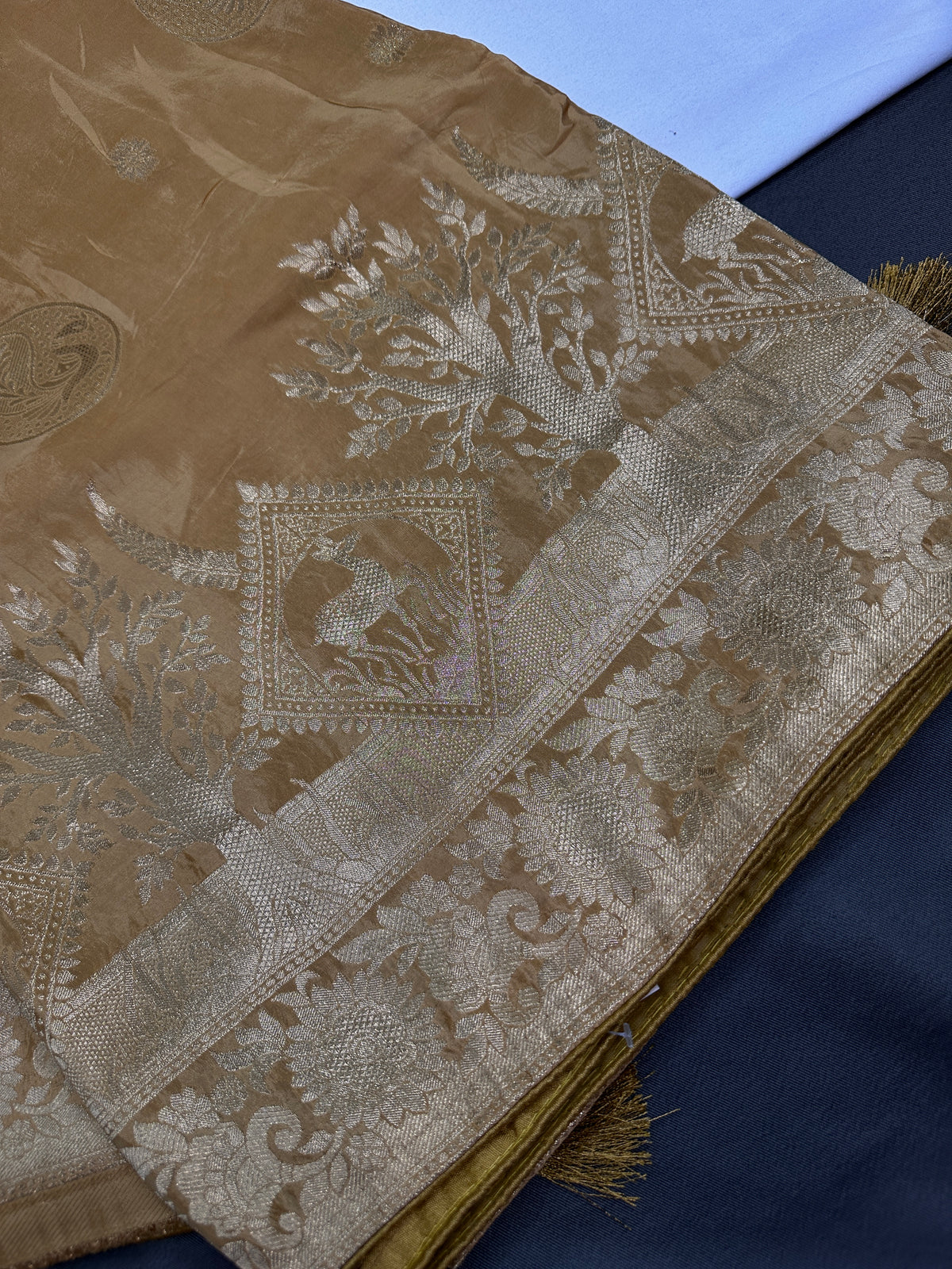 Gold Brown Crepe Designer Banarsi Saree - 