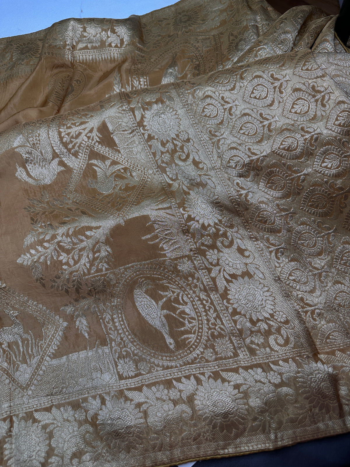 Gold Brown Crepe Designer Banarsi Saree - 