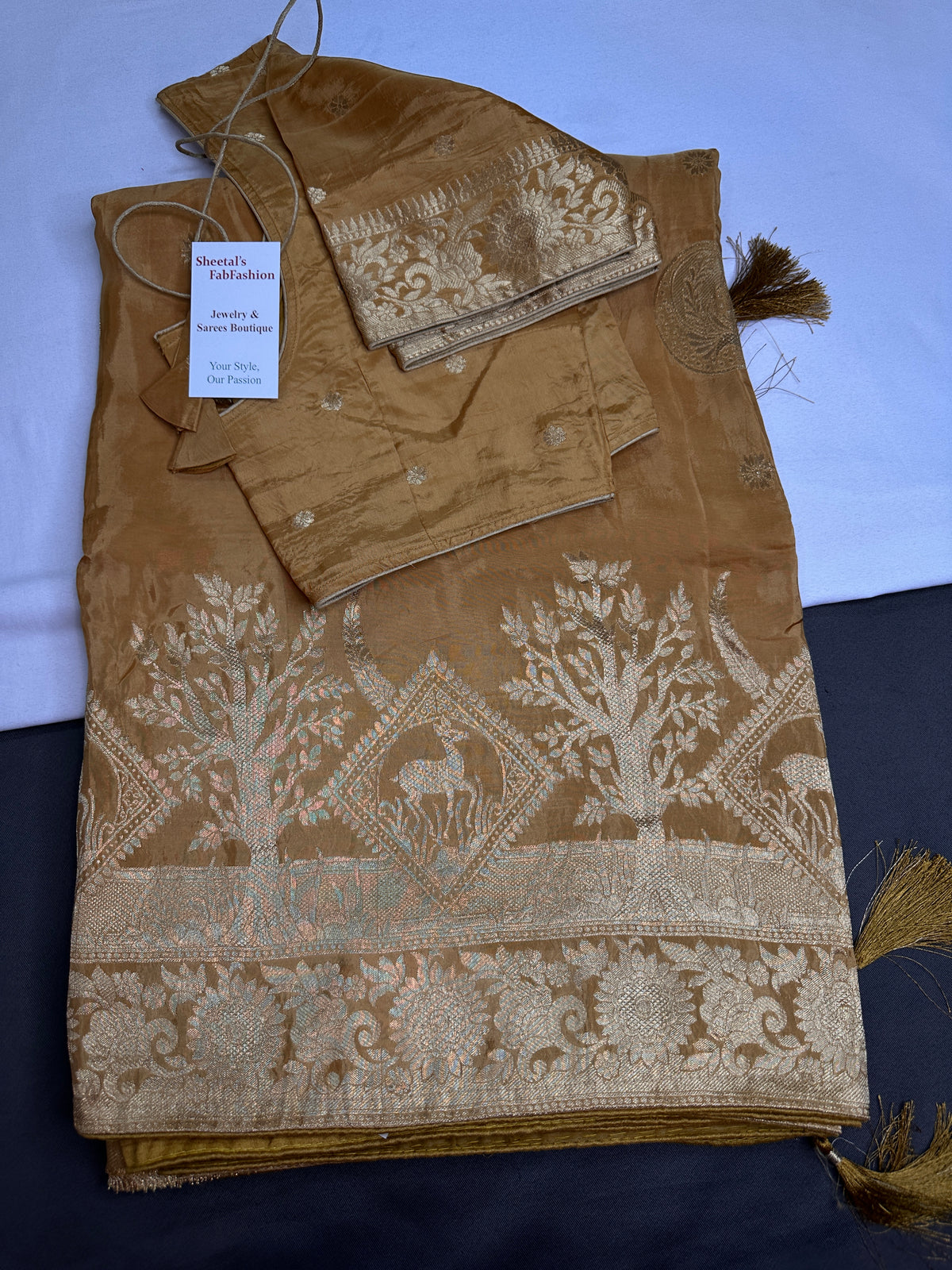 Gold Brown Crepe Designer Banarsi Saree - 