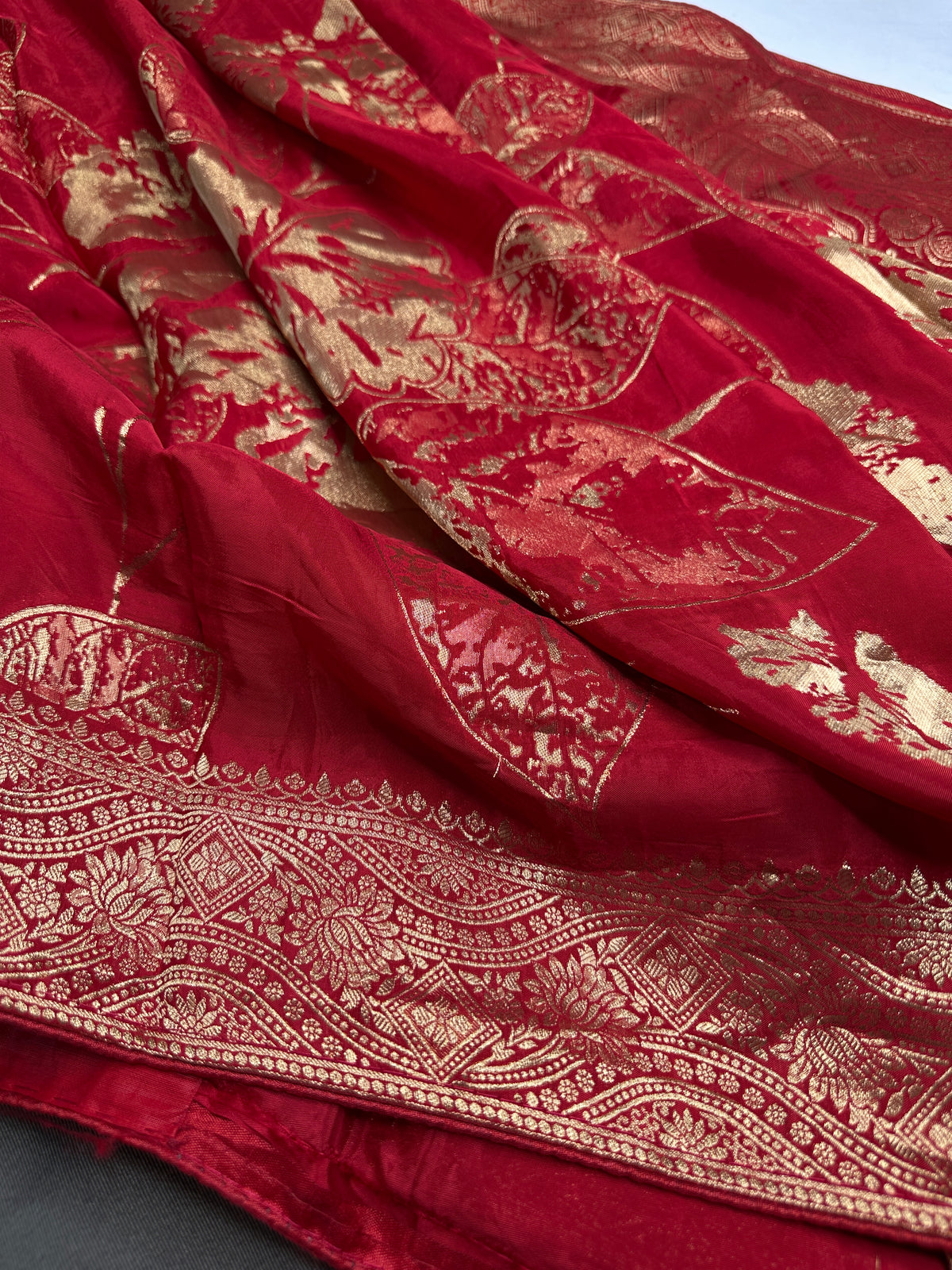 Red Crepe Designer Banarsi Saree - 
