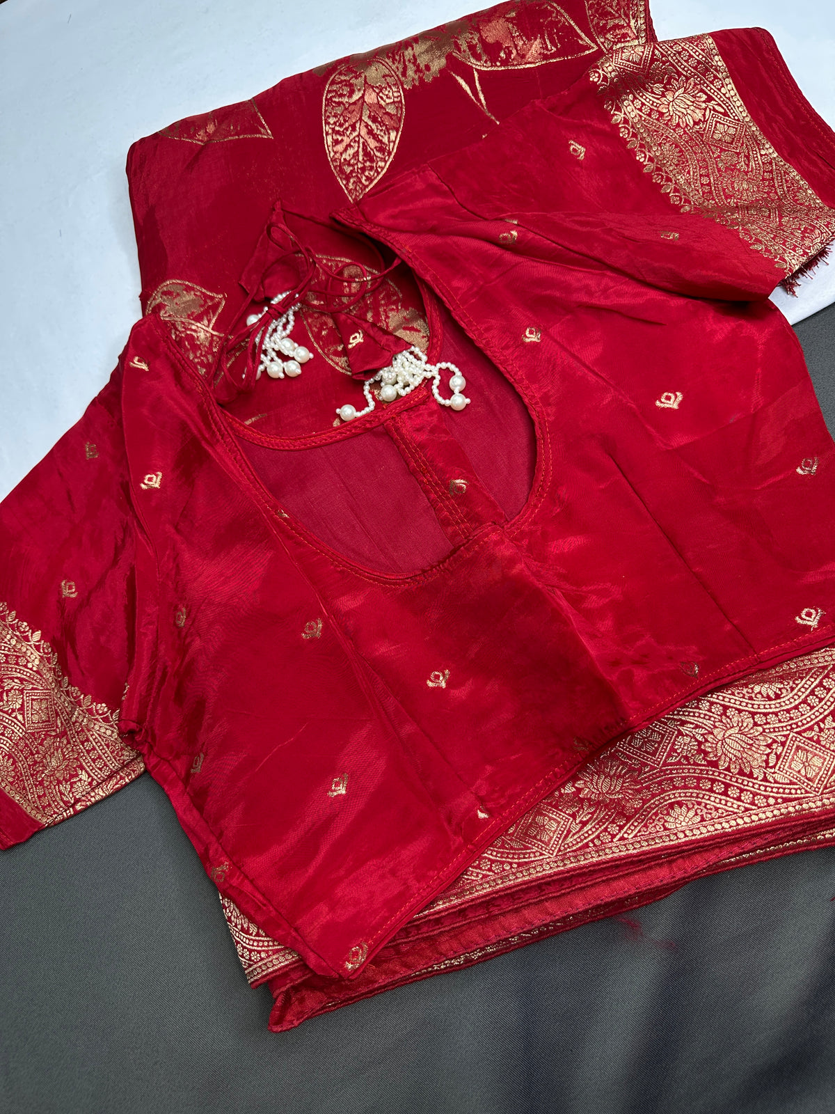 Red Crepe Designer Banarsi Saree - 