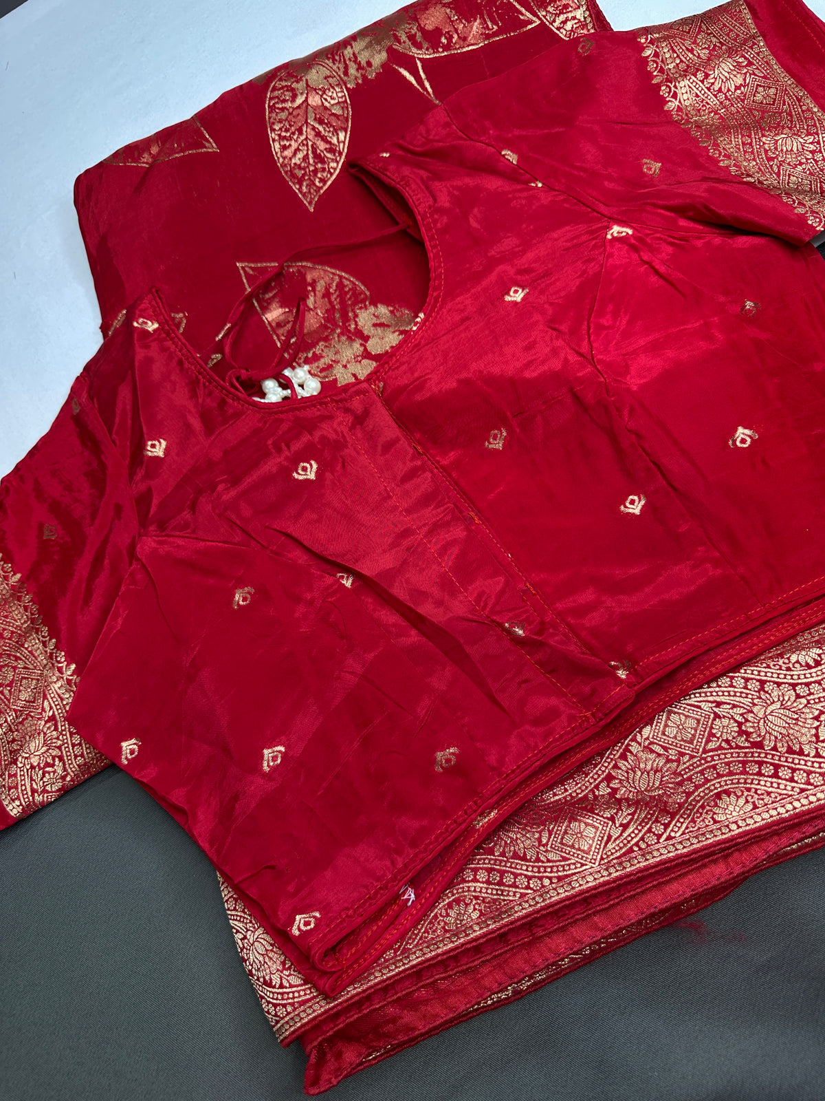 Red Crepe Designer Banarsi Saree - 