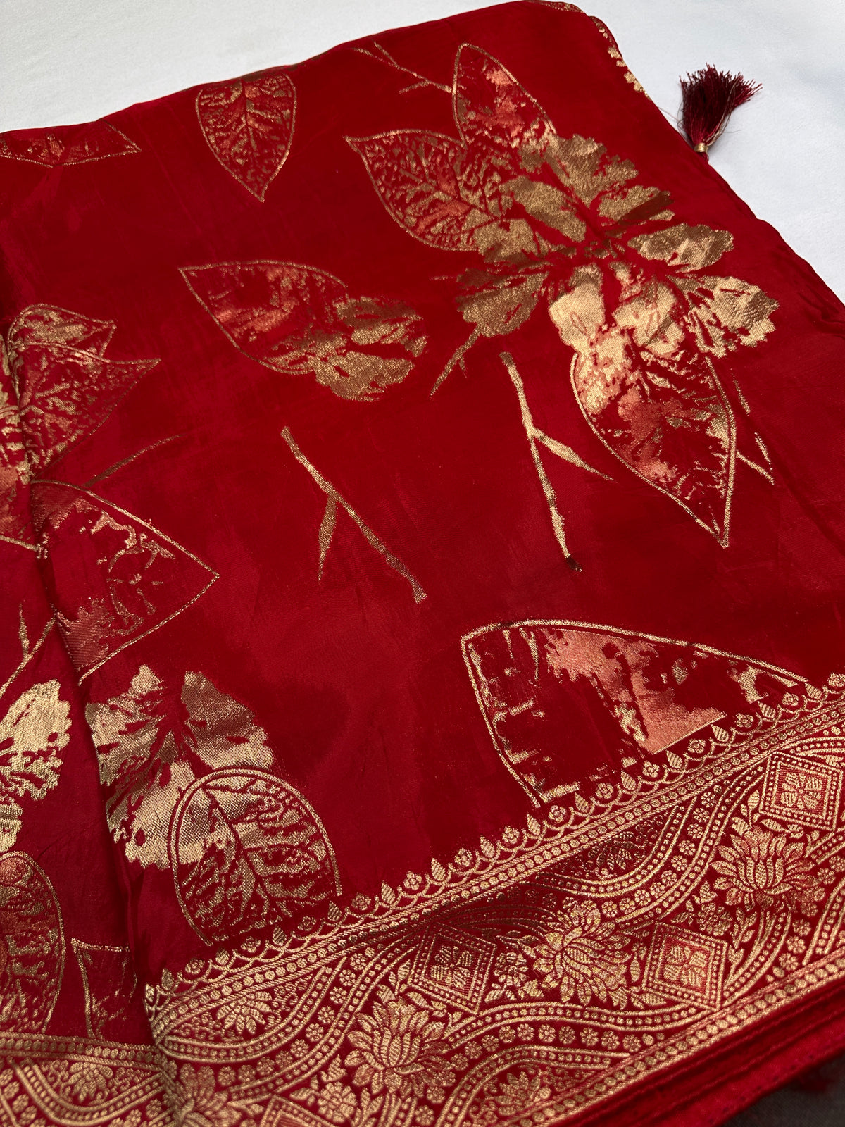 Red Crepe Designer Banarsi Saree - 