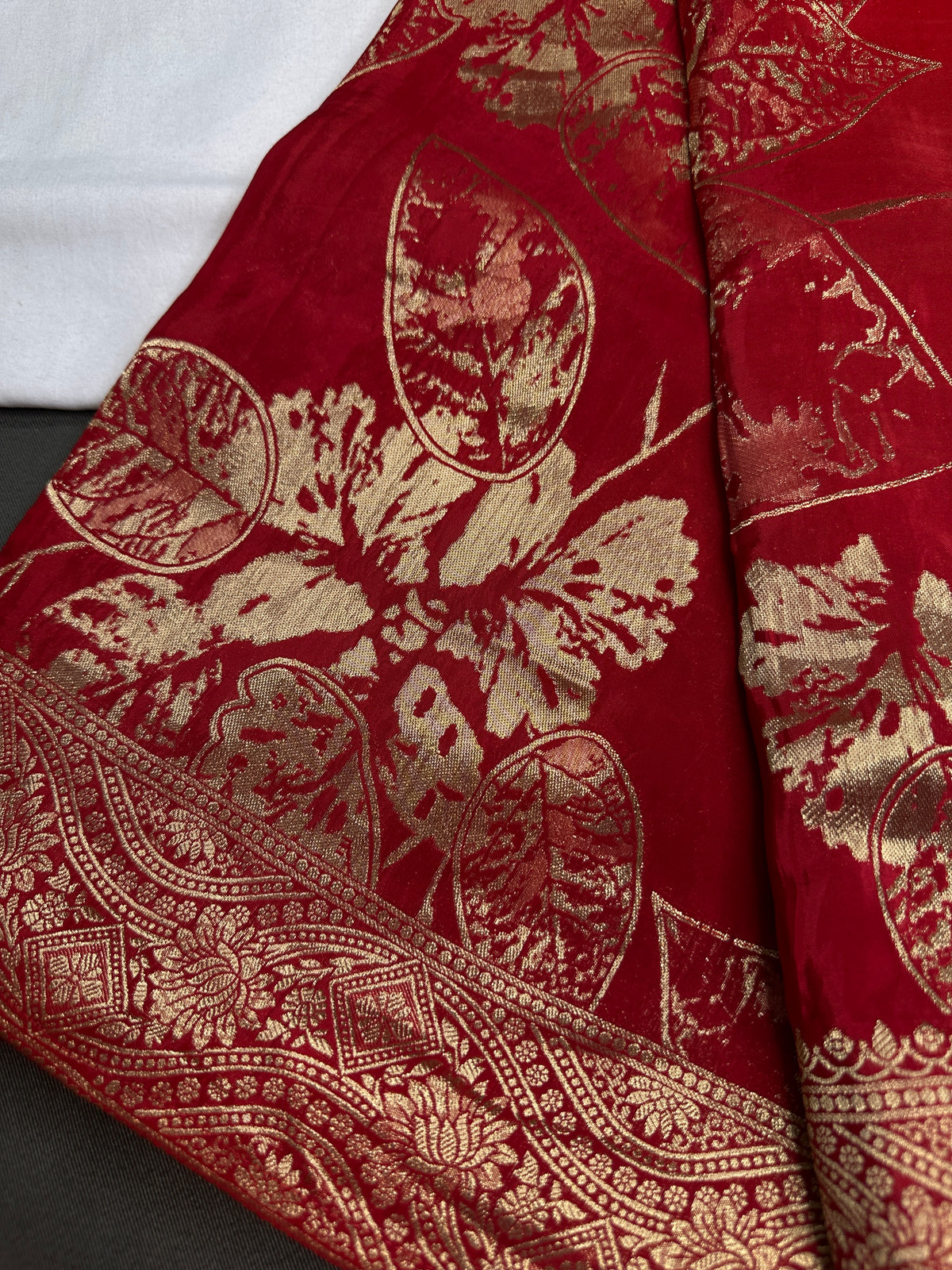 Red Crepe Designer Banarsi Saree - 