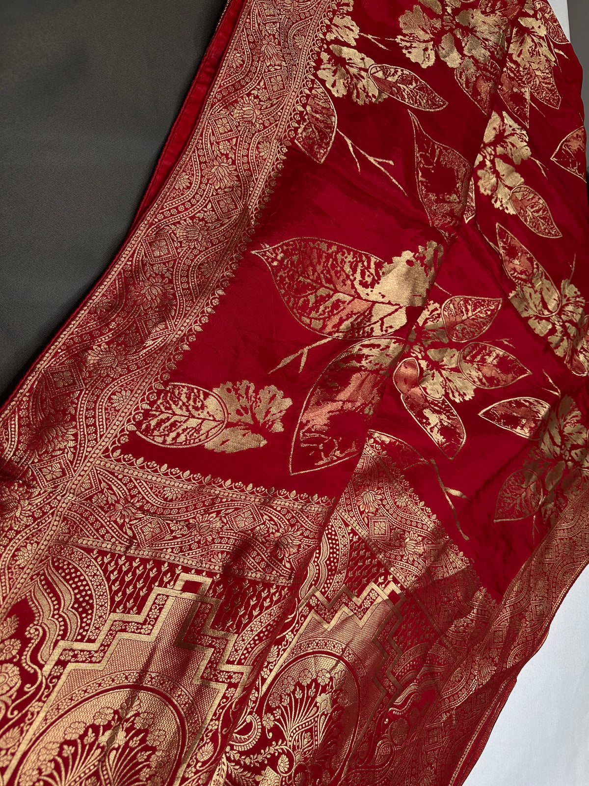 Red Crepe Designer Banarsi Saree - 