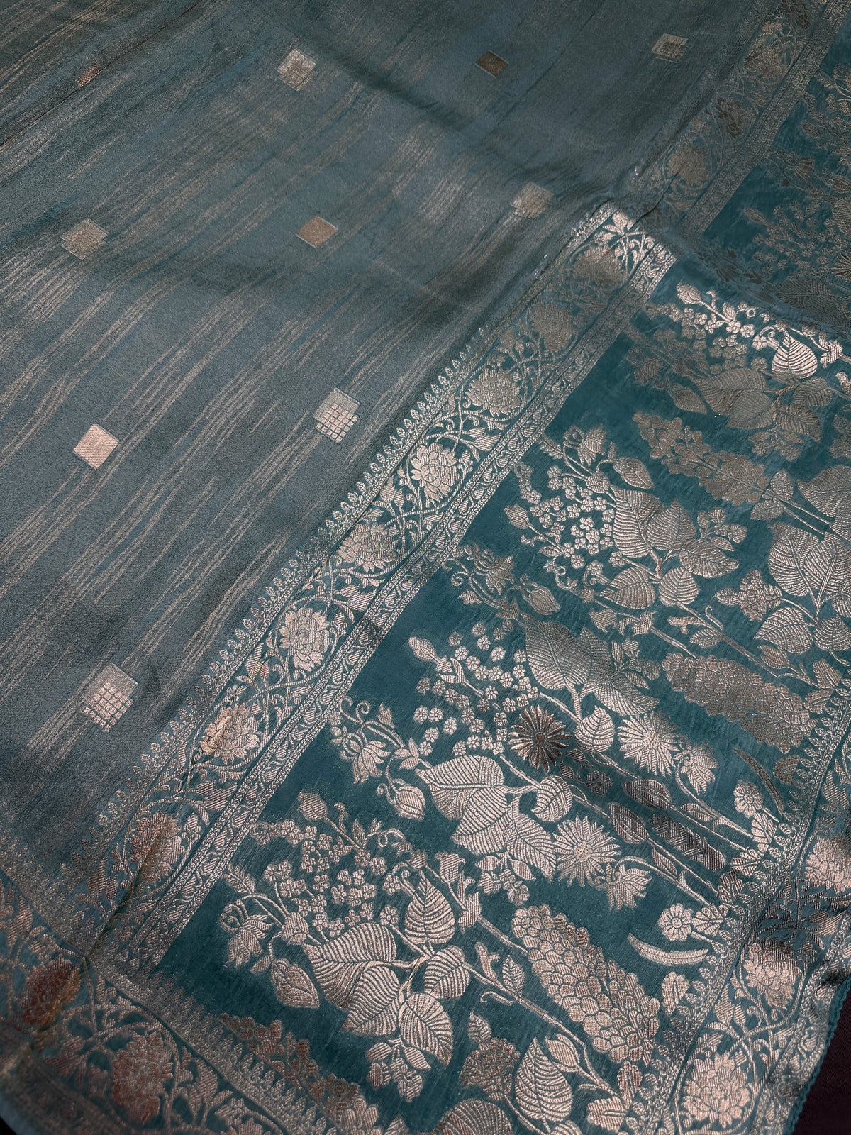 Teal Crepe Tissue Banarsi Saree - 