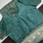 Teal Crepe Tissue Banarsi Saree - 
