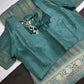 Teal Crepe Tissue Banarsi Saree - 