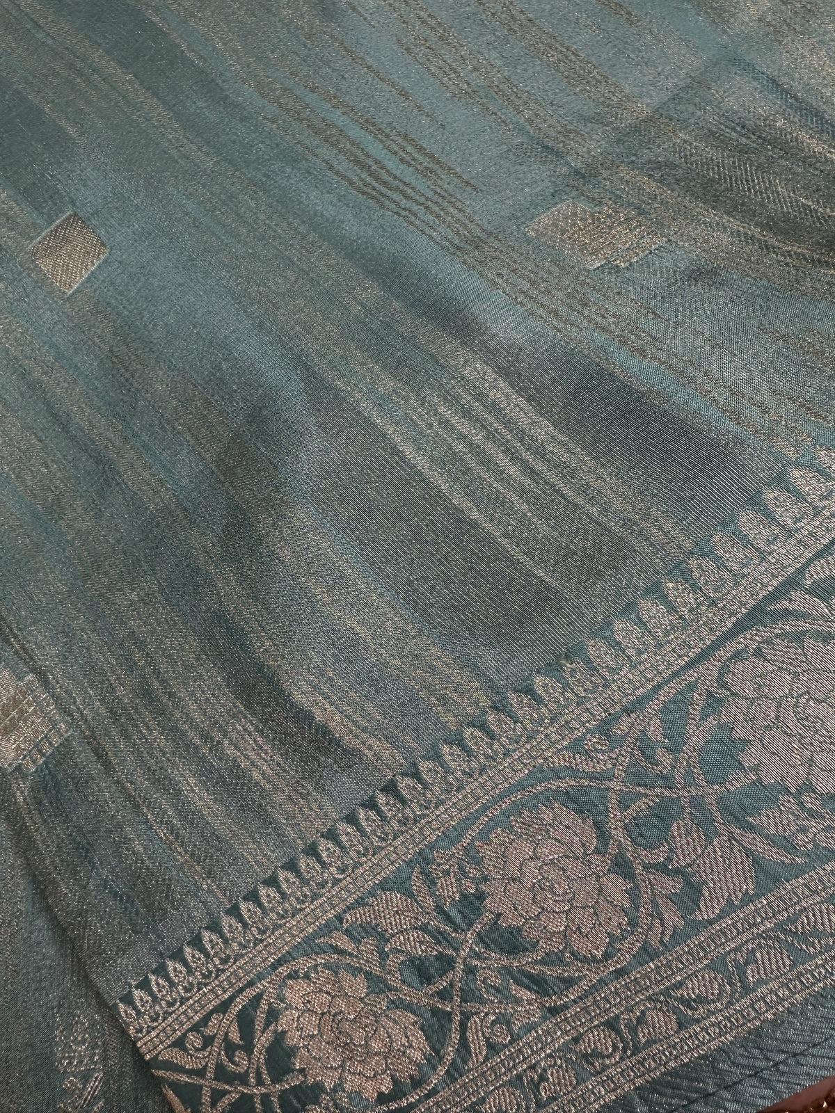 Teal Crepe Tissue Banarsi Saree - 