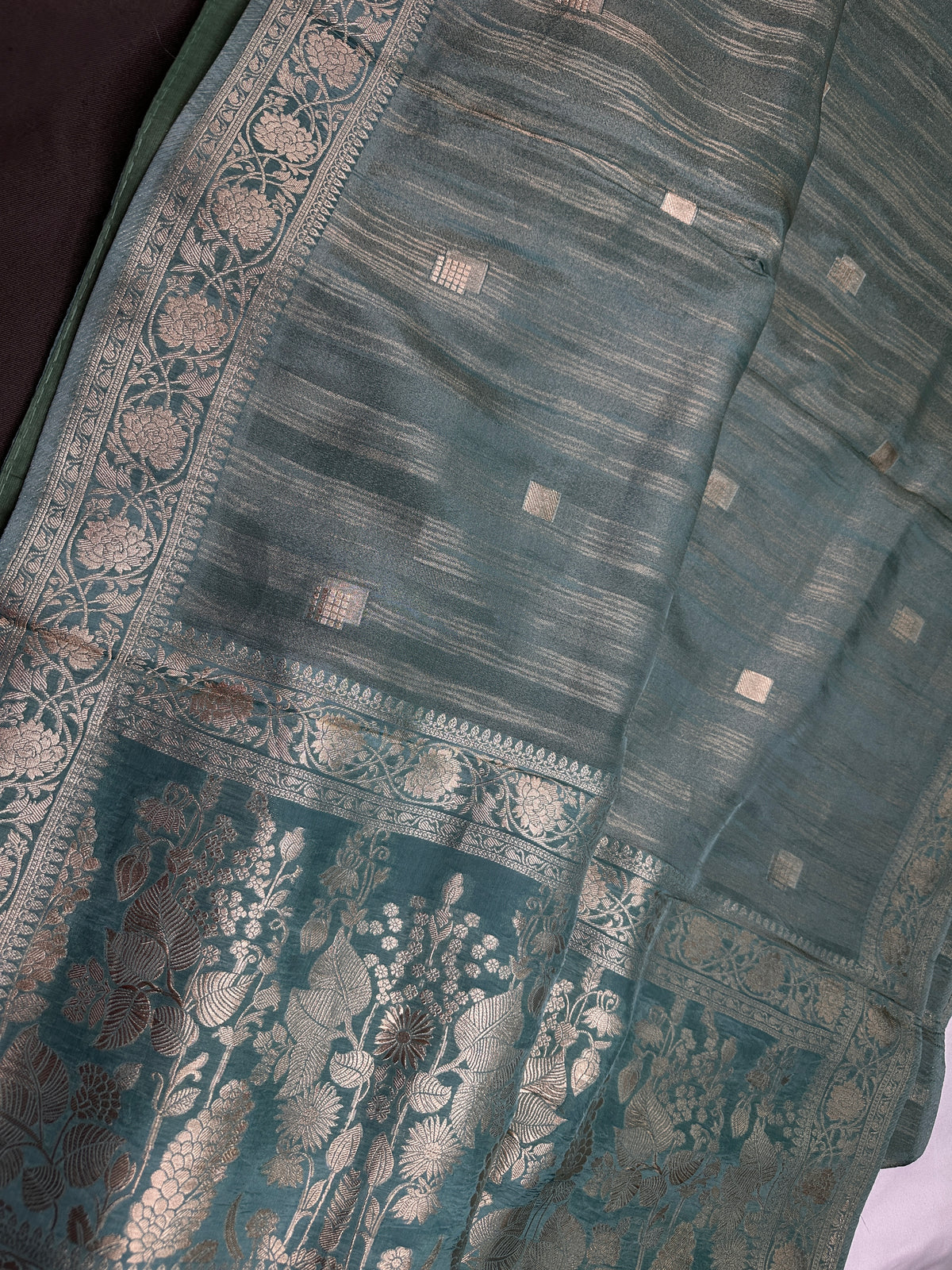Teal Crepe Tissue Banarsi Saree - 