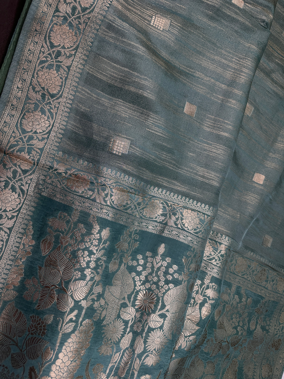 Teal Crepe Tissue Banarsi Saree - 